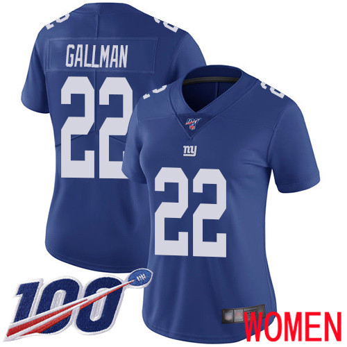 Women New York Giants #22 Wayne Gallman Royal Blue Team Color Vapor Untouchable Limited Player 100th Season Football NFL Jersey->women nfl jersey->Women Jersey
